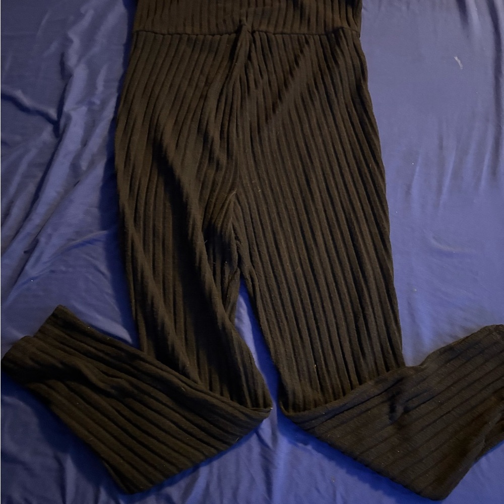 Black Ribbed Pants & Cardigan Set